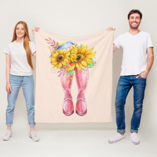 Cobertor De Velo Botas Rosa, Pássaro Azul e Girassóis