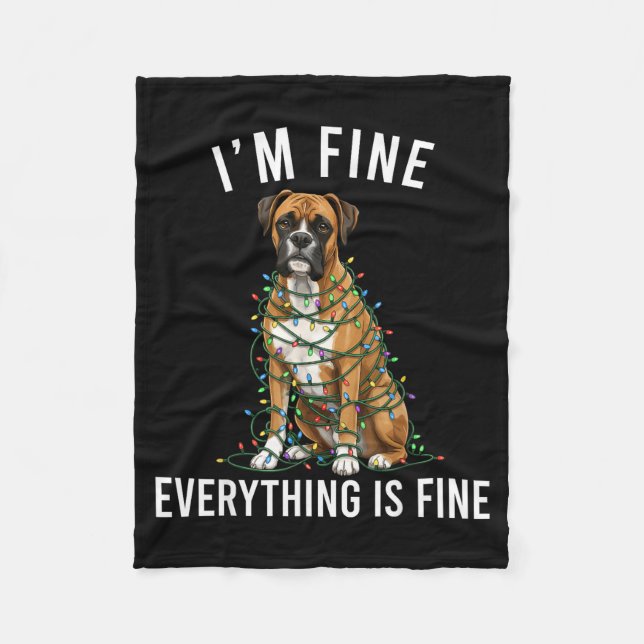 Cobertor De Velo Boxer Dog Christmas I'm Fine Everything Is Fine  (Frente)