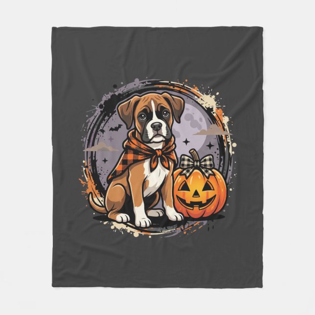 Cobertor De Velo Boxer Dog Halloween Abóbora Sublimação (Frente)