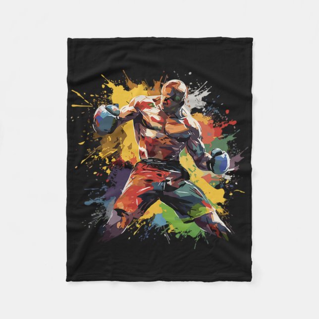 Cobertor De Velo Boxer Man Boxing Paint Splash Boxas Luvas (Frente)