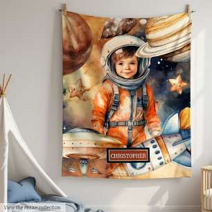 Cobertor De Velo Boys Astronauta Planetas Espaciais Personalizados 