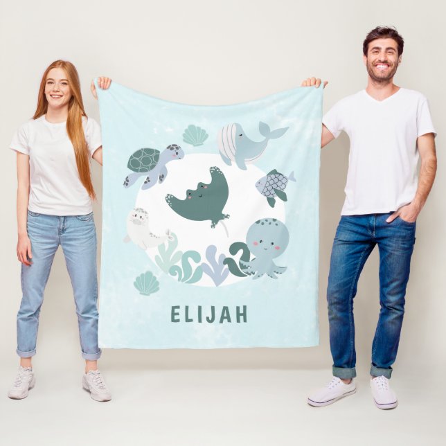 Cobertor De Velo Boys Blue Embaixo Do Mar Oceano Animais Crianças V (In Situ)