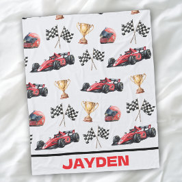 Cobertor De Velo Boys Red Racing Car Personalised Blanket