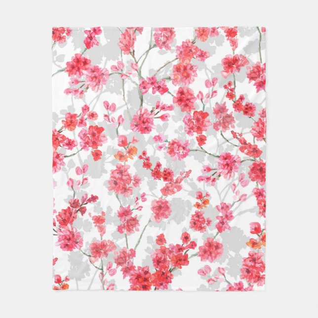 Cobertor De Velo Branches of cherry blossoms on white and grey back (Frente)