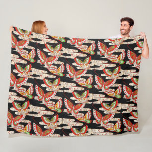 Cobertor De Velo Branco preto vermelho das BORBOLETAS JAPONESAS