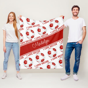 Cobertor De Velo branco vermelho adoro o padrão de texto do futebol
