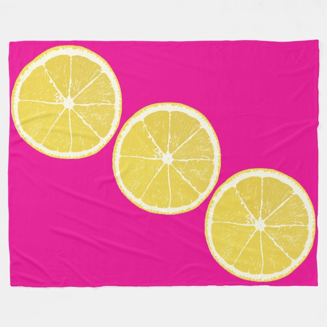 Cobertor De Velo Bright Lemon Trio on Hot Pink Fleece Blanket (Frente (Horizontal))