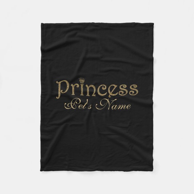 Cobertor De Velo Brilho Dourado na princesa personalizada preto (Frente)