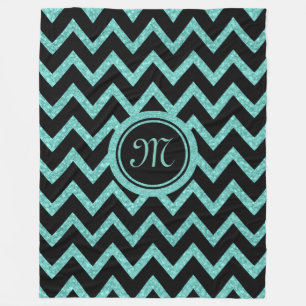 Cobertor De Velo Brilho Verde e cintilações com padrão Zigzag Preto