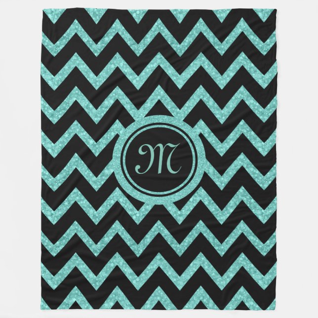 Cobertor De Velo Brilho Verde e cintilações com padrão Zigzag Preto (Frente)