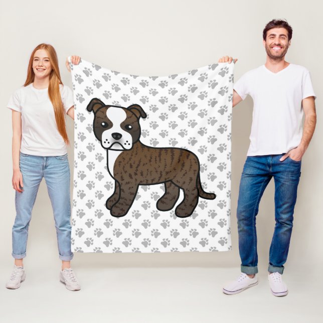 Cobertor De Velo Brindle E Branco Staffie Cachorro De Desenho Anima (In Situ)