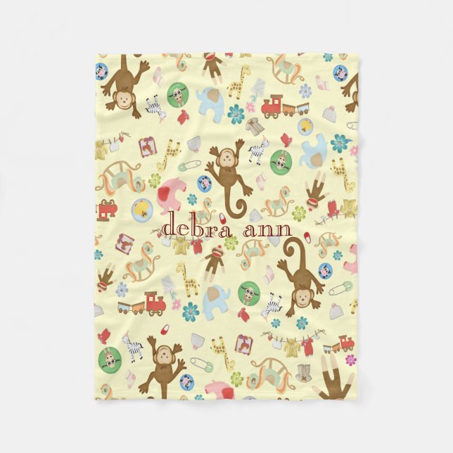 Cobertor De Velo Brinquedos animais de menina monogramados (Frente)