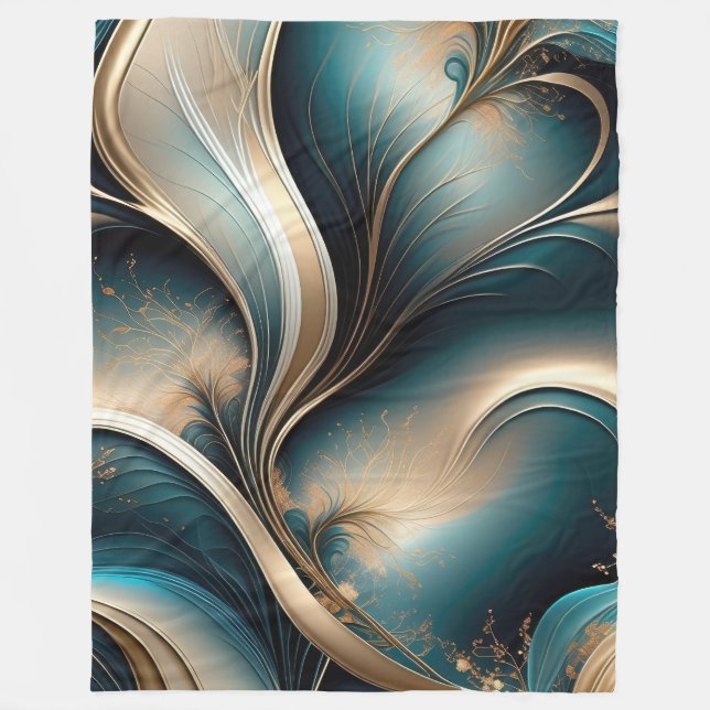 Cobertor De Velo Brisa Dourada - Fluxo Abstrato em Verde-Azul e Dou (Frente)