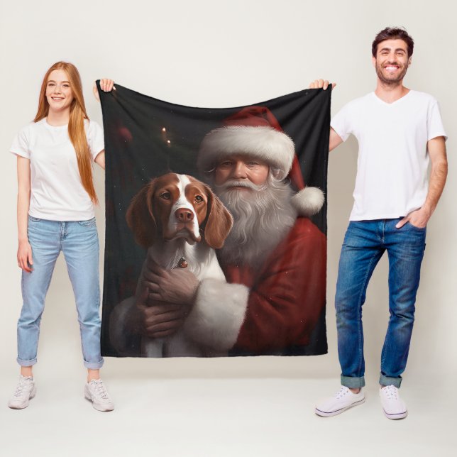 Cobertor De Velo Brittany Spaniel Com Papai Noel Natal (In Situ)