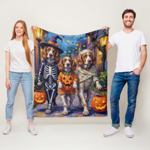 Cobertor De Velo Brittany Spaniel Pedindo Doces no Halloween