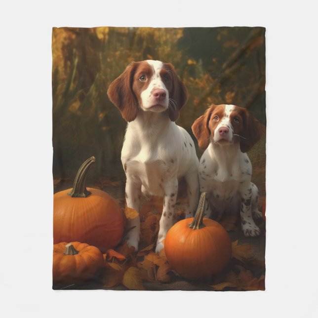 Cobertor De Velo Brittany Spaniel Puppy Autumn Delight Pumpkin (Frente)
