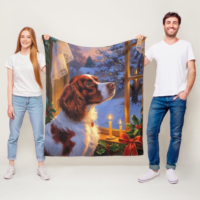 Cobertor De Velo Brittany Spaniel with Christmas Lights Holiday  (In Situ)
