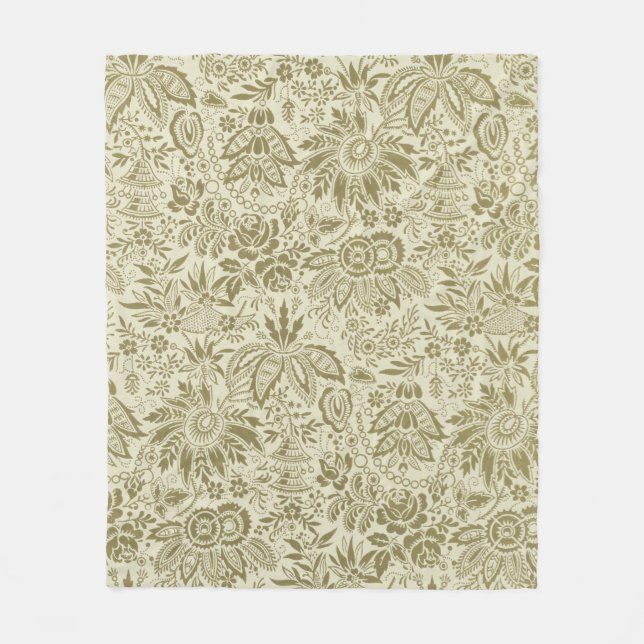 Cobertor De Velo Brocado Botânico Toile Floral Padrão Verde Sage (Frente)