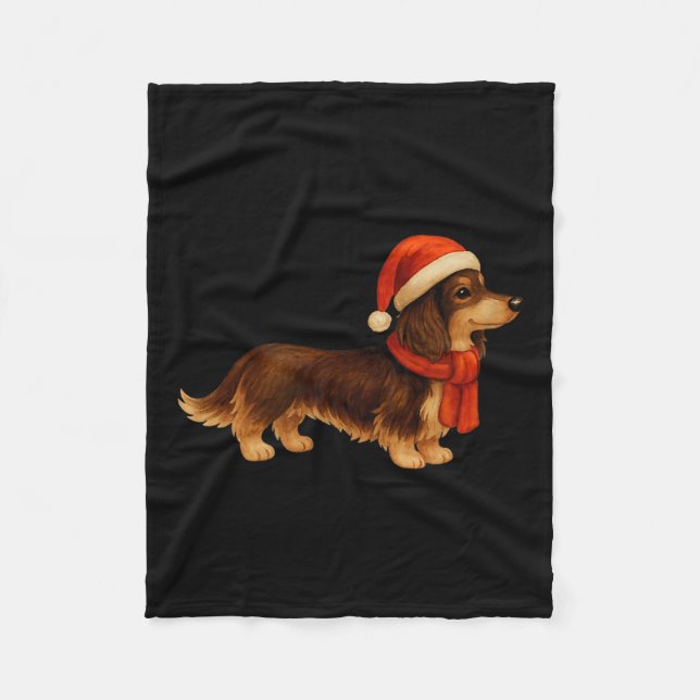 Cobertor De Velo Brown And Tan Christmas Dachshund Santa Hat  (Frente)