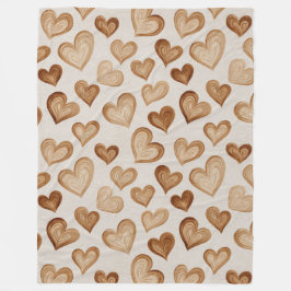 Cobertor De Velo Brown Cream Hearts Stripes