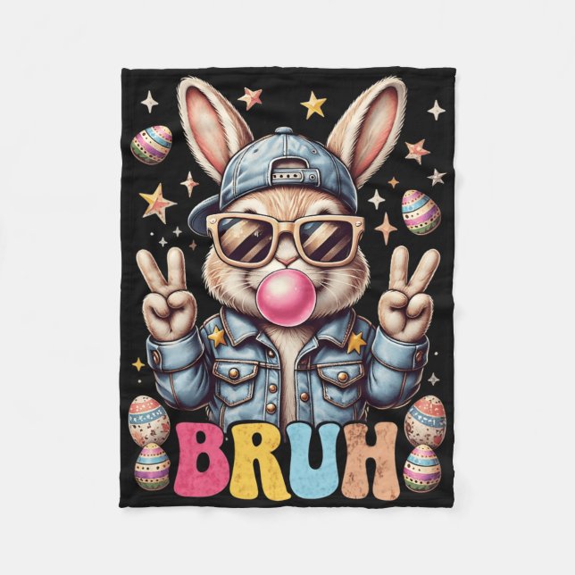 Cobertor De Velo Bruh Bunny Blowing Bubble Gum Happy Easter Day Boy (Frente)