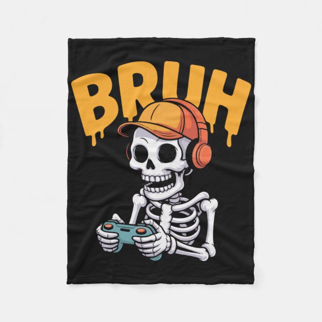 Cobertor De Velo Bruh Halloween Boys Kids Gamer Mens Skeleton Video (Frente)