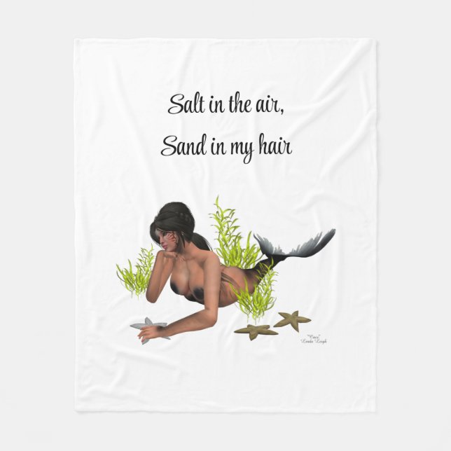 Cobertor De Velo Brunette Mermaid com Starfish Fleece Blanket (Frente)