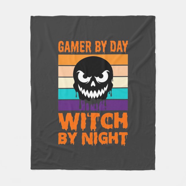Cobertor De Velo Bruxa Gamer Halloween Crânio Retro (Frente)