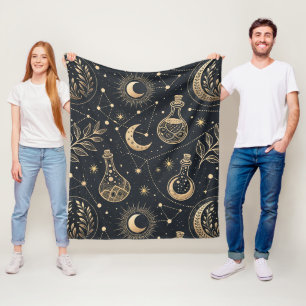 Cobertor De Velo Bruxaria Celestial - Lua Dourada, Frascos de Poção