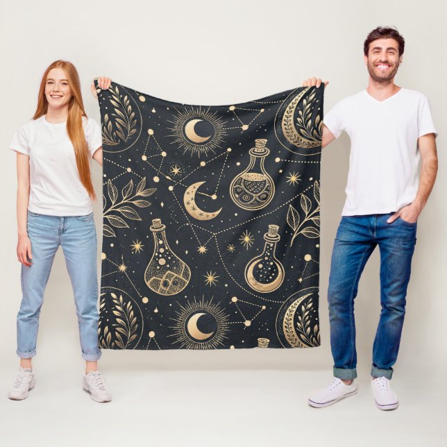 Cobertor De Velo Bruxaria Celestial - Lua Dourada, Frascos de Poção (In Situ)