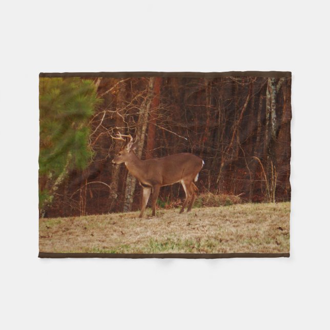 Cobertor De Velo Buck Deer perto das árvores (Frente (Horizontal))