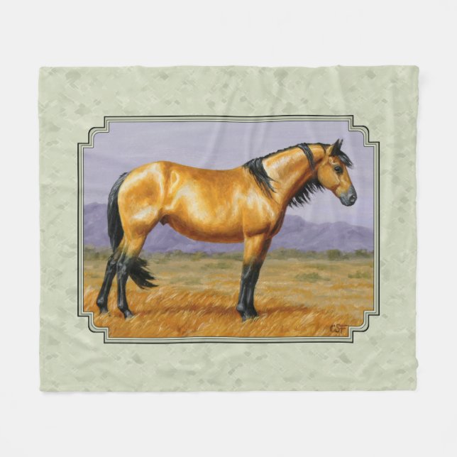 Cobertor De Velo Buckskin Horse Mustang Stallion Sage Green (Frente (Horizontal))