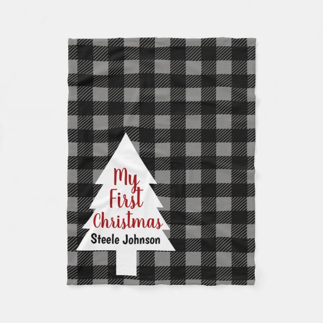 Cobertor De Velo Buffalo Check Xadrez e Árvore Meu Primeiro Natal (Frente)