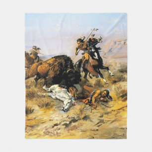 Cobertor De Velo "Buffalo Hunt" - Arte do Cowboy por Charles Russel