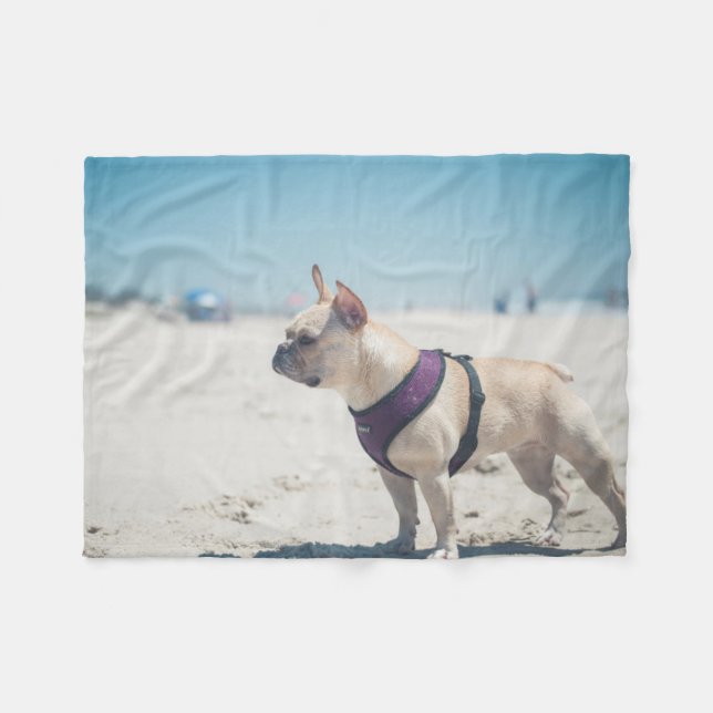 Cobertor De Velo Buldogue francês na praia (Frente (Horizontal))