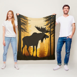 Cobertor De Velo Bull Moose Silhouette Foggy Misty Forest Dawn