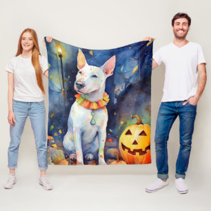 Cobertor De Velo Bull Terrier de Halloween com Abóboras Assustador