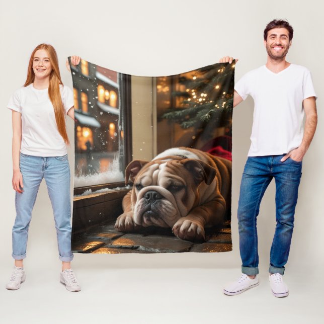 Cobertor De Velo Bulldog com Luzes de Natal Feriado (In Situ)