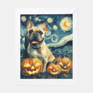 Cobertor De Velo Bulldog Francês de van gogh noite estrelada hallow