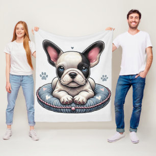 Cobertor De Velo Bulldog Francês em uma Almofada com Tema de Coraçã