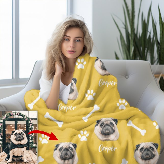 Cobertor De Velo Bulldog Francês, Pet Personalizado Amarelo (Criador carregado)