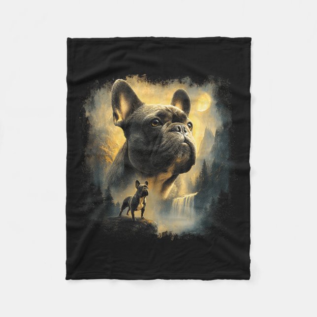 Cobertor De Velo Bulldog francês uivando para a lua meme 90s animal (Frente)