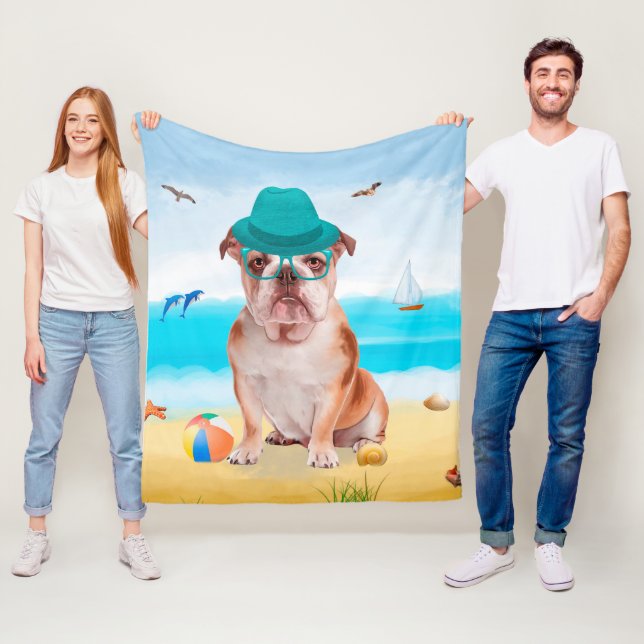 Cobertor De Velo Bulldog Inglês na Praia (In Situ)
