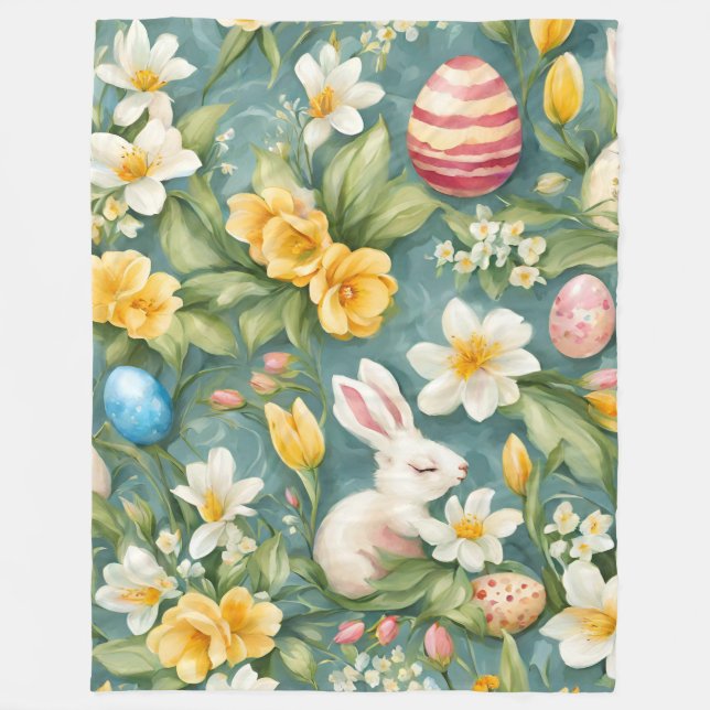 Cobertor De Velo Bunnies, Flores de primavera e Ovos de Páscoa. Pin (Frente)