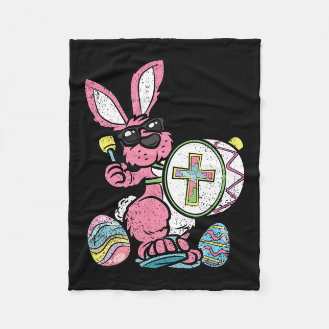 Cobertor De Velo Bunny Drummer - Páscoa sobre Ovos Caçando Primaver (Frente)