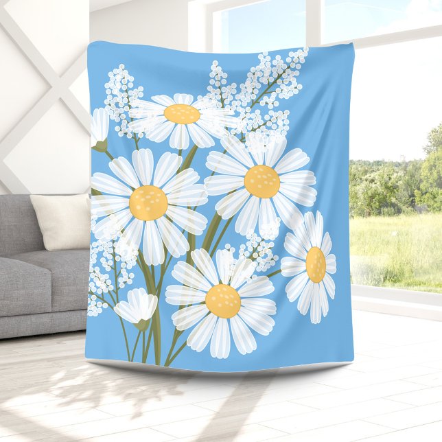 Cobertor De Velo Buquê de Flores Brancas na Margarida Azul (Criador carregado)