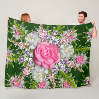 Cobertor De Velo Buquê de fundo verde Flores Púrpura Rosa