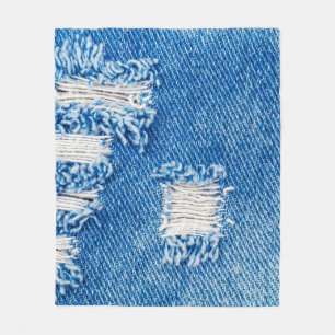 Cobertor De Velo Buraco nos Jeans Denim. Azul torno destruído