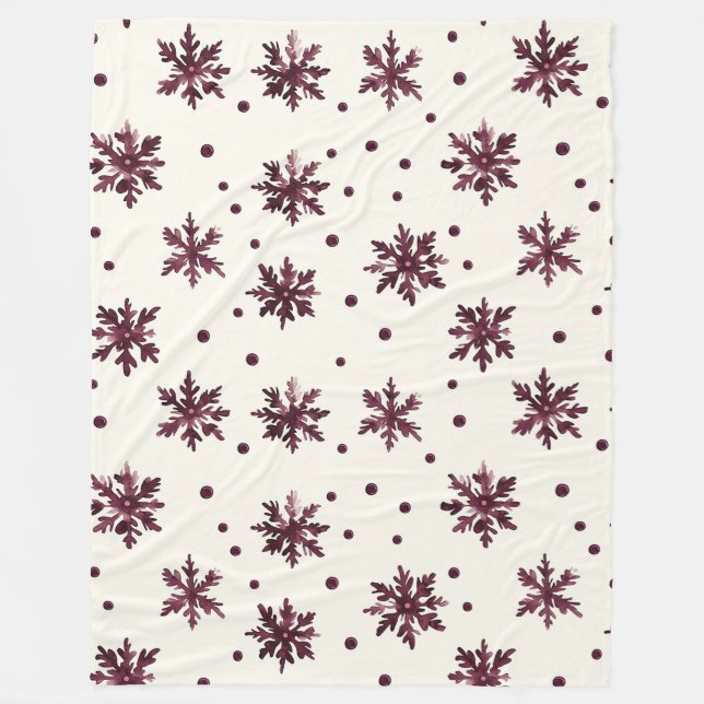 Cobertor De Velo Burgundy Red Cream Snowflakes Natal (Frente)