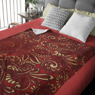 Cobertor De Velo Burgundy Red Dourado Indian Paisley Pattern